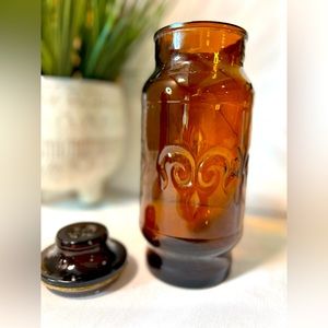 Vintage Amber Fleur de Lis Apothecary Style Jar